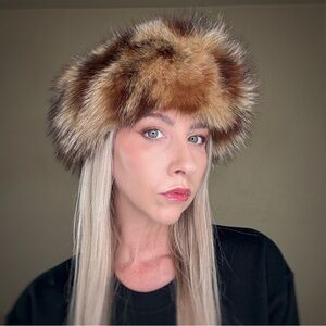 Genuine Dyed Fox Fur Leopard Animal Print Velcro Scarf Headband Collar